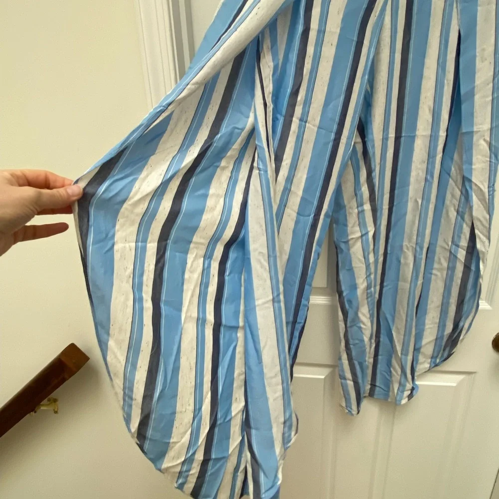 DREW Blue and White Striped Split Pants - Large